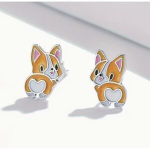 Tiny Corgi with Heart Butt Stud Earrings